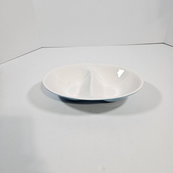 Vintage Mikasa Cera Stone Divided Serving Dish Blue & White Ceramic Oval MCM - Picture 2 of 8